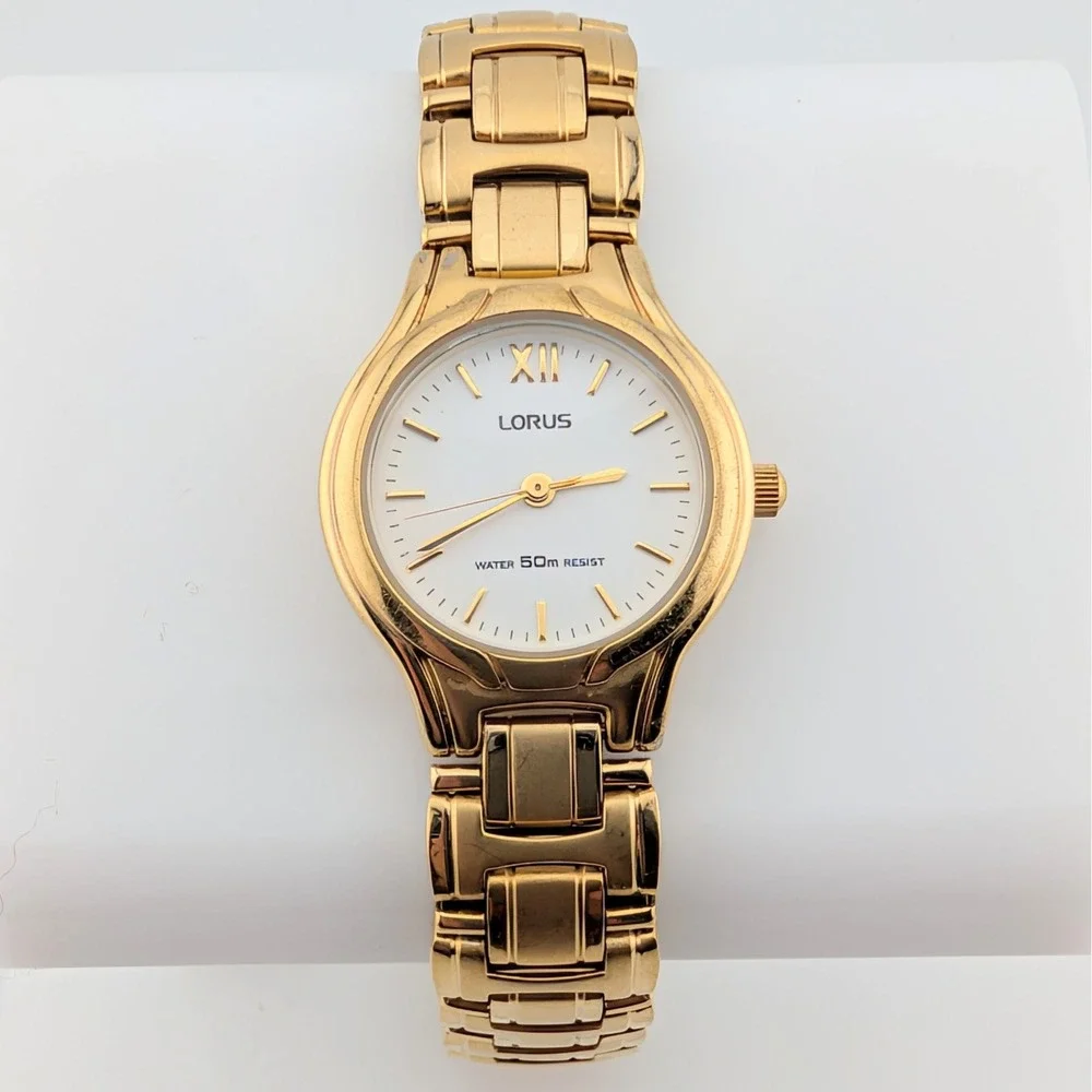 Lorus V501-X263 Women's Gold Tone White Dial Roman Numeral Quartz Watch 24mm 7